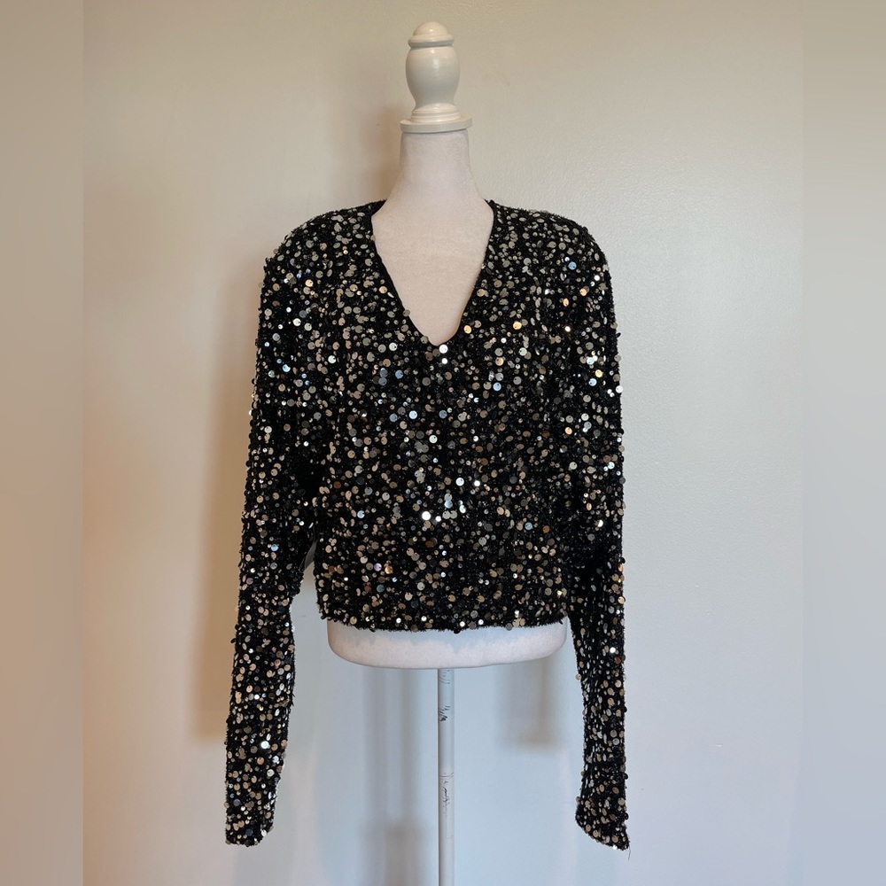 Rotate Silver Sequin Sweater - Size Medium